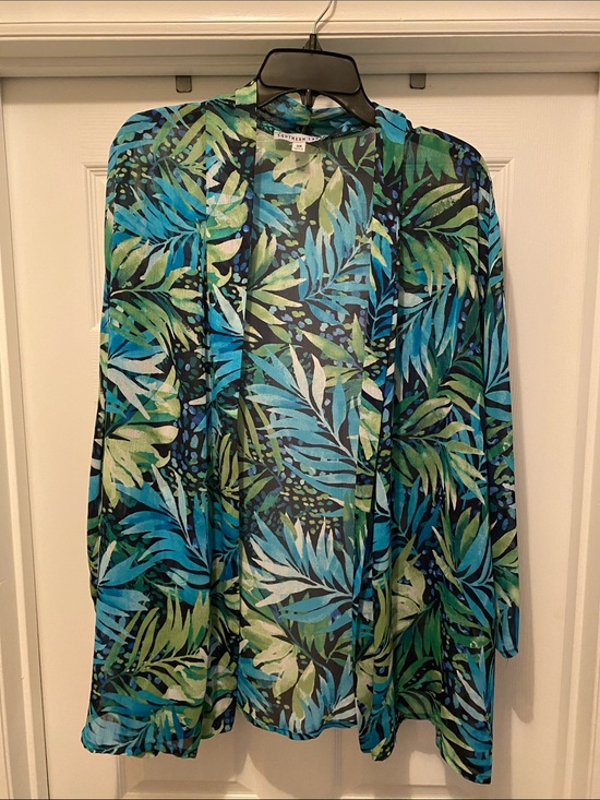 Southern Lady Jackets & Blazers - Southern Lady Blue & Green Tropical Open Cardigan